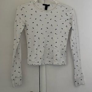 Forever 21 Floral Lettuce Edge Long Sleeve Shirt Size Small